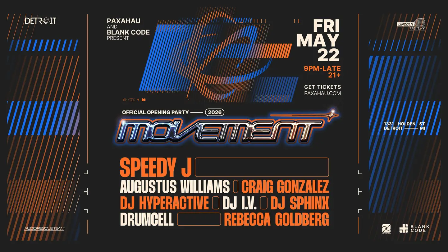 Official Movement Opening Party flyer — Lincoln Factory, Detroit